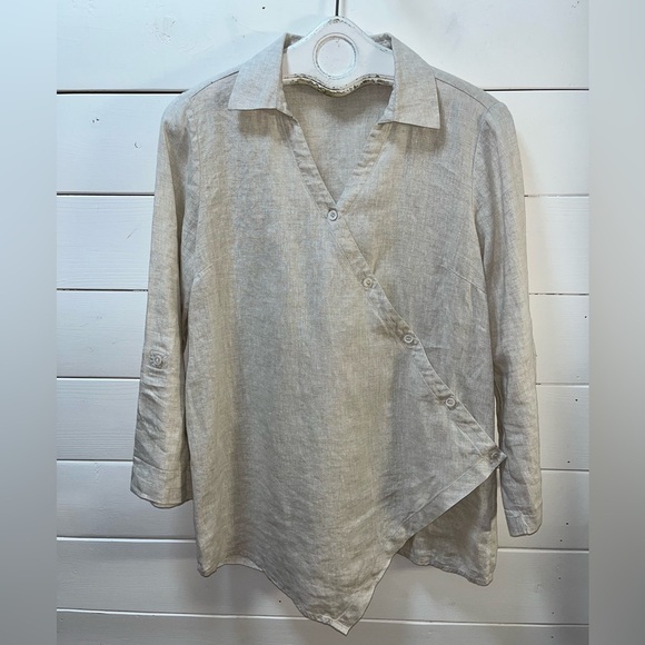 UCHUU MONTRÉAL – Asymmetrical Linen Shirt – Size 1 (Small) - Picture 1 of 11